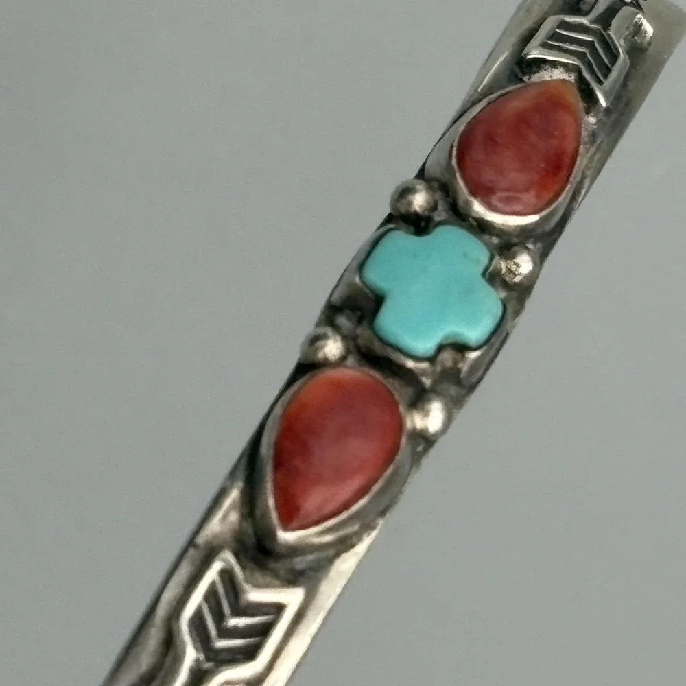 Native American Sterling Silver Cuff Bracelet Albert Jake Turquoise Spiny Oyster